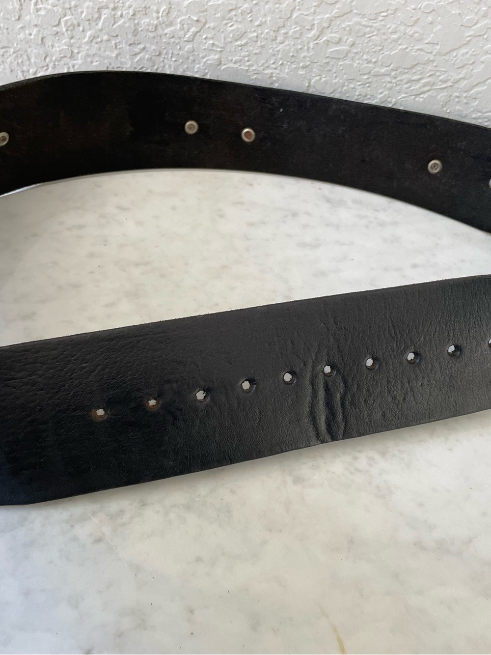 Vintage Silver Tone Concho Black Leather Bone Inlay Belt Engraved Western Belt - Picture 3 of 10